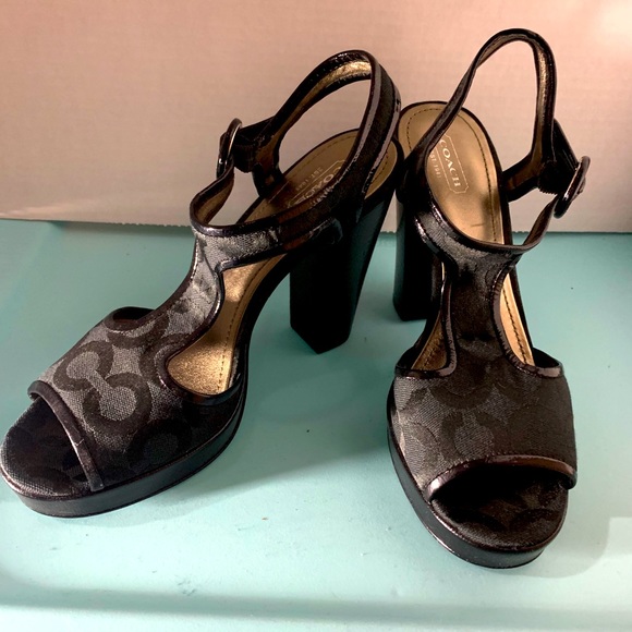 COACH BLACK MONOGRAM PLATFORM HEELS - Picture 5 of 16